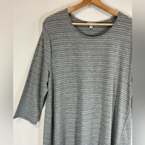 Garnet Hill T Shirt Dress Gray and White Stripe 3/4 Sleeves A Line Soft Size XL - Picture 8 of 8